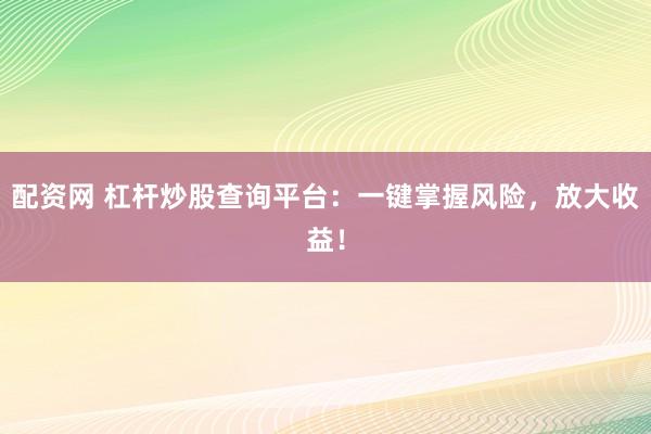 配资网 杠杆炒股查询平台：一键掌握风险，放大收益！