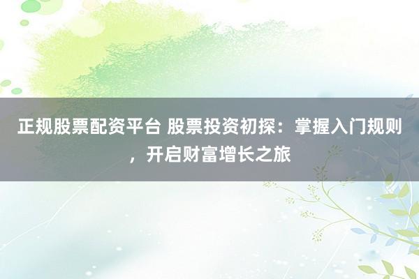 正规股票配资平台 股票投资初探：掌握入门规则，开启财富增长之旅