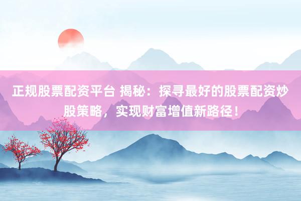 正规股票配资平台 揭秘：探寻最好的股票配资炒股策略，实现财富增值新路径！