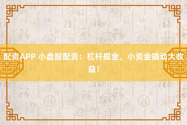 配资APP 小盘股配资：杠杆掘金，小资金撬动大收益！