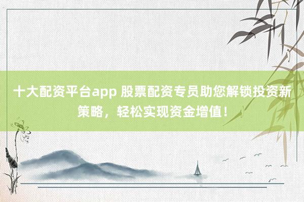 十大配资平台app 股票配资专员助您解锁投资新策略，轻松实现资金增值！
