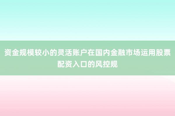 资金规模较小的灵活账户在国内金融市场运用股票配资入口的风控规